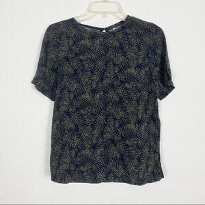 Vintage Black & Green Leaf Pattern T-shirt Blouse